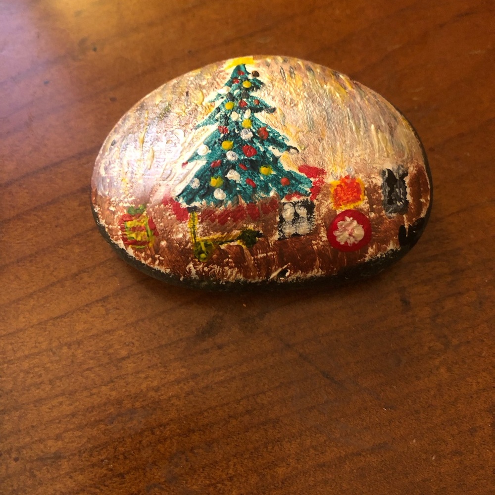 Hand-Painted Holiday Stone with Christmas Tree
